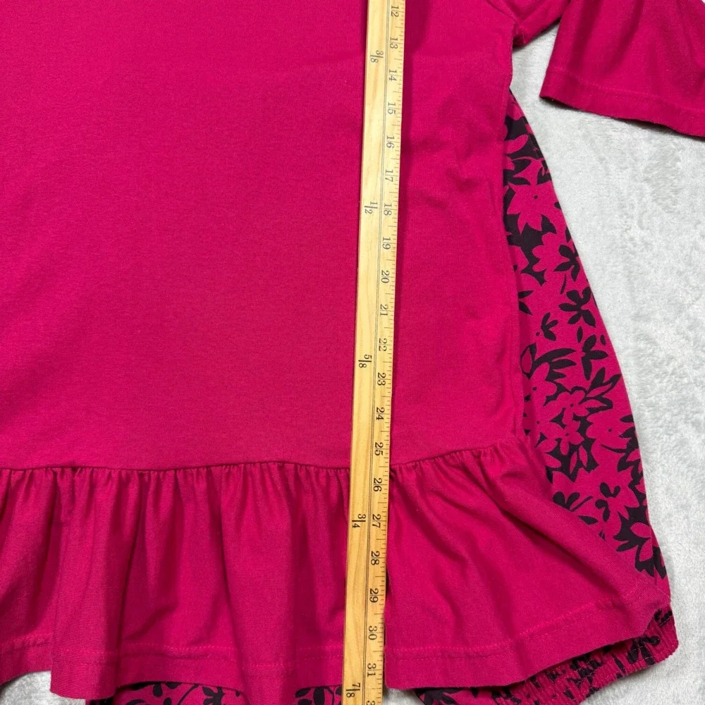Vintage 90s Magenta Pink Cotton Blend Peplum Tunic and Floral Pants Set XL Artsy